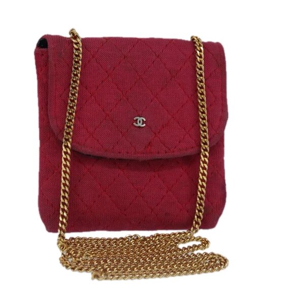 CHANEL Matelasse Necklace Pouch cotton Red Gold CC - Picture 1 of 15